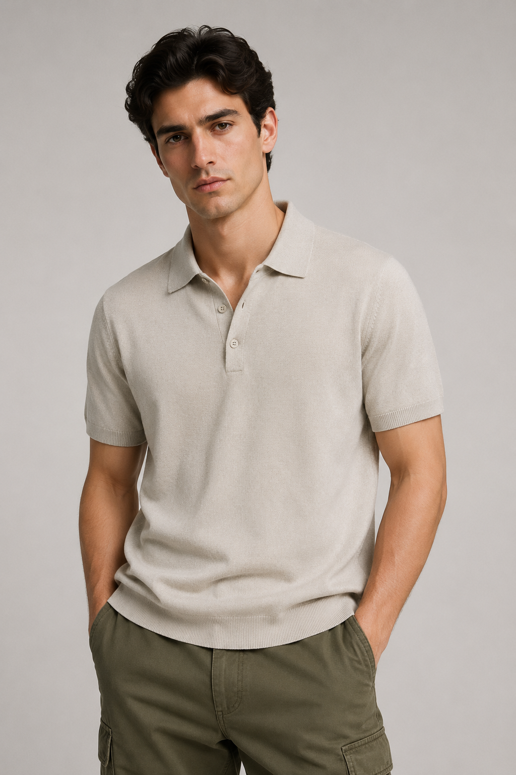Playeras Polo Para Hombre de Punto Lisa Slim Fit A61453 Beige