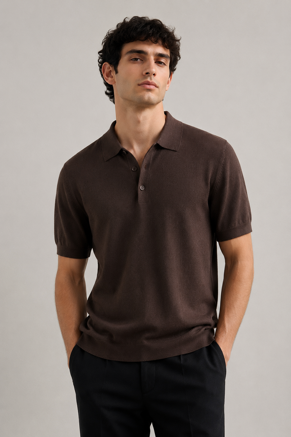 Playeras Polo Para Hombre de Punto Lisa Slim Fit A61453 Chocolate