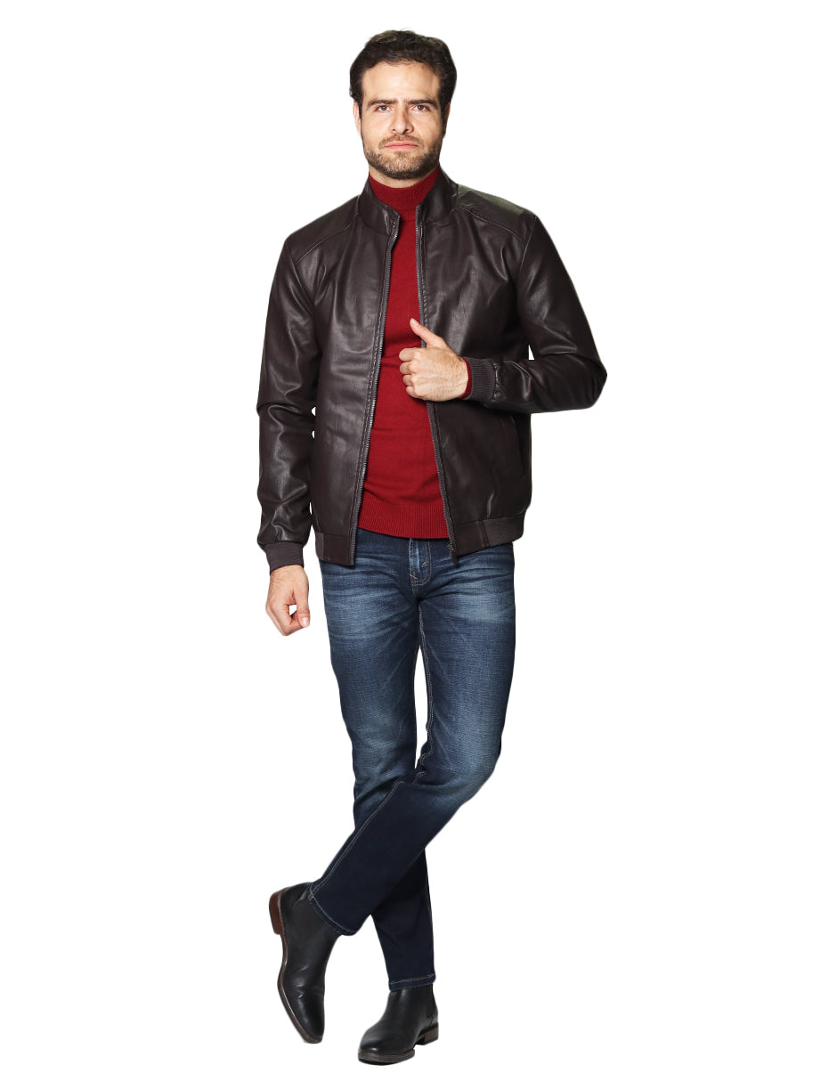 Chamarras Para Hombre Cazadora de Piel Sintetica D45321 Chocolate