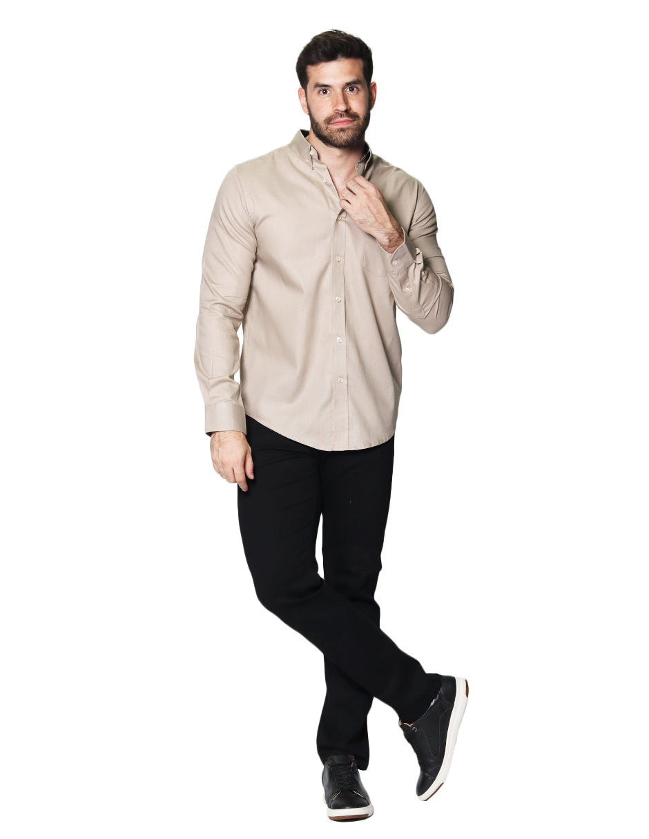 Camisas Para Hombre Manga Larga Con Textura B45200 Beige