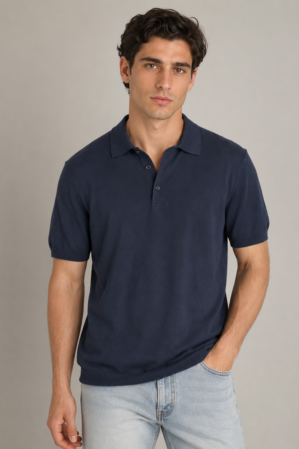 Playeras Polo Para Hombre de Punto Lisa Slim Fit A61453 Marino