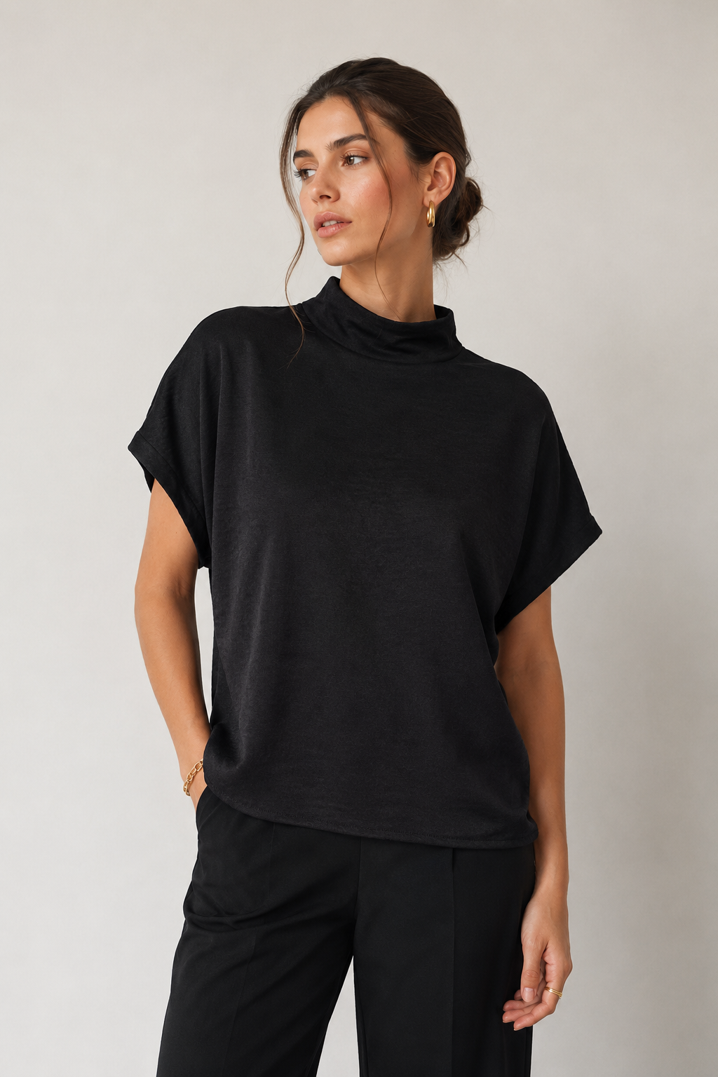 Blusas Para Mujer Cuello Alto Holgada N63124 Negro