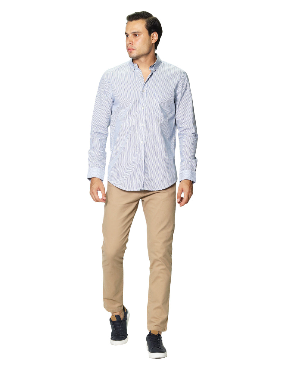 Camisas Para Hombre Manga Larga Micro Rayas B45201 Azul