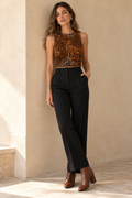 Blusas Para Mujer Crop Top Sin Mangas Animal Print N43155 Camel