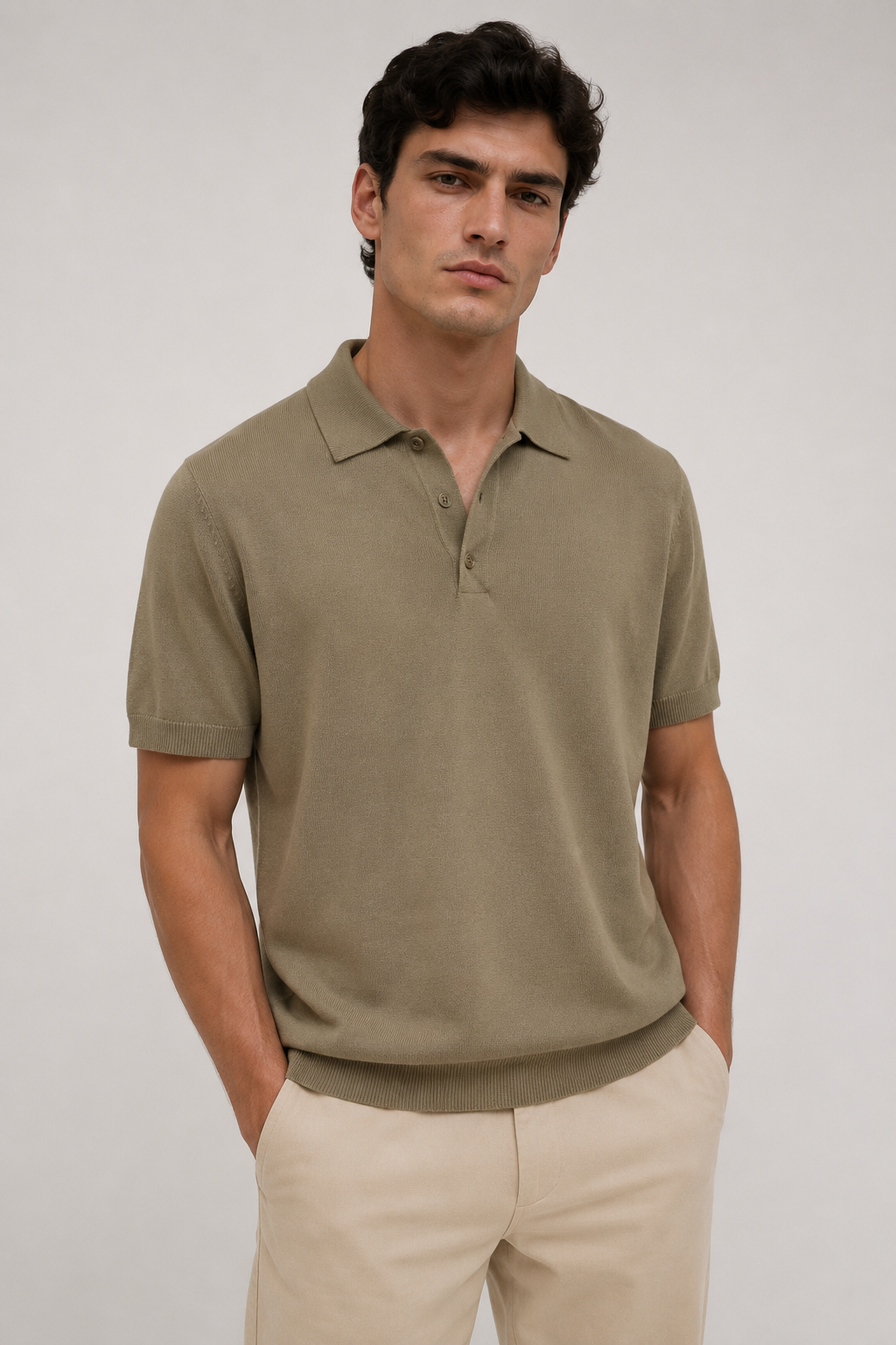 Playeras Polo Para Hombre de Punto Lisa Slim Fit A61453 Olivo