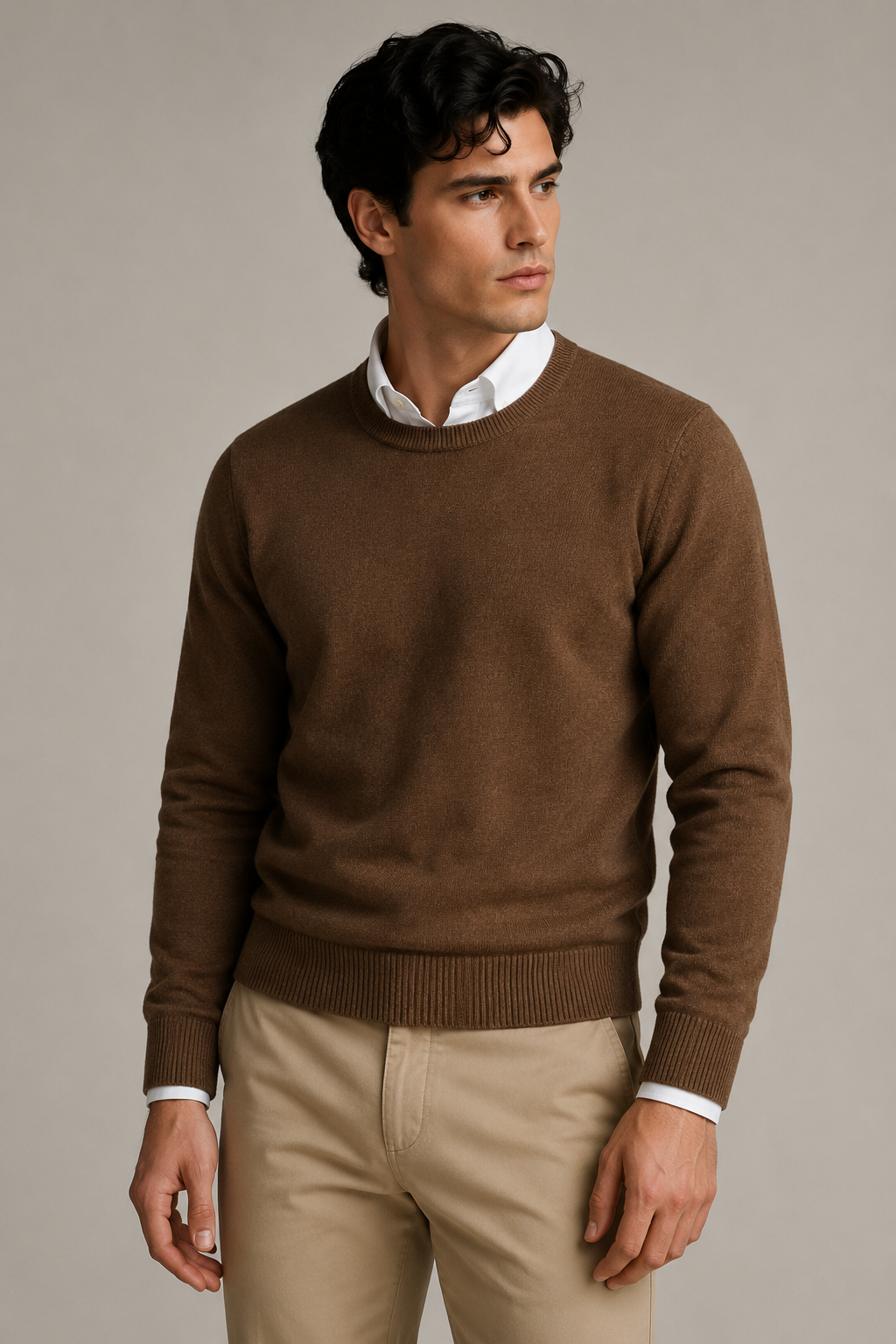 Suéteres Para Hombre Básico de Punto Fino E65301 Chocolate