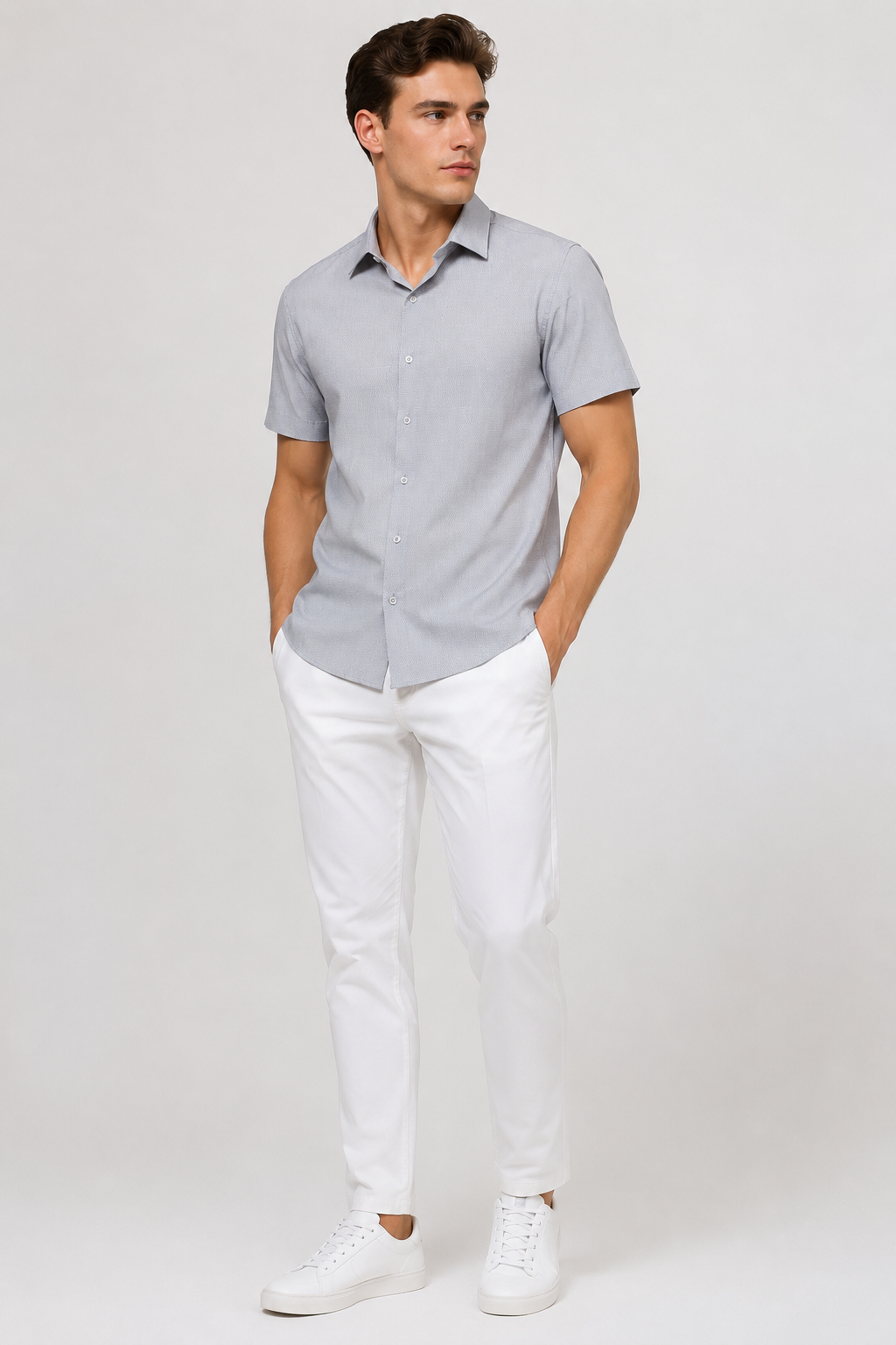 Camisas Para Hombre Manga Corta Jacquard B61351 Gris