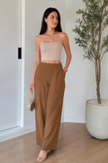 Pantalones Para Mujer de Lino Pierna Ancha W61119 Cocoa