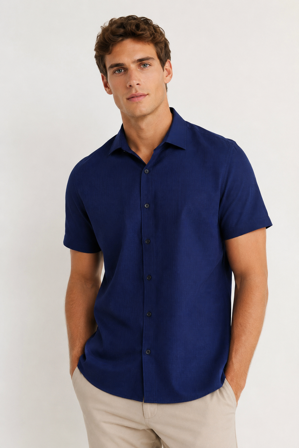 Camisas Para Hombre Manga Corta Jacquard  B61351 Marino