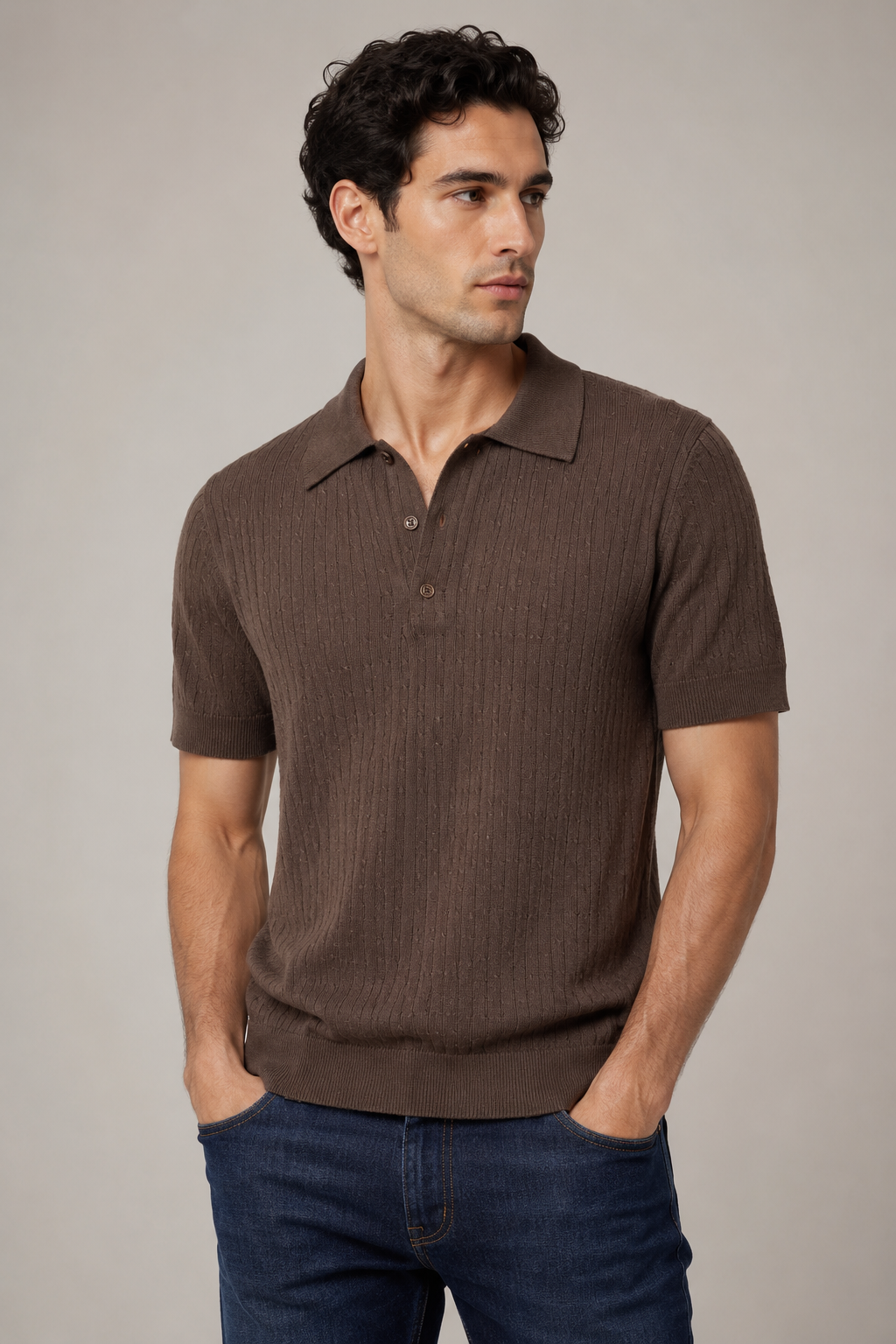 Playeras Polo Para Hombre Tejida Punto Acanalada A61454 Chocolate