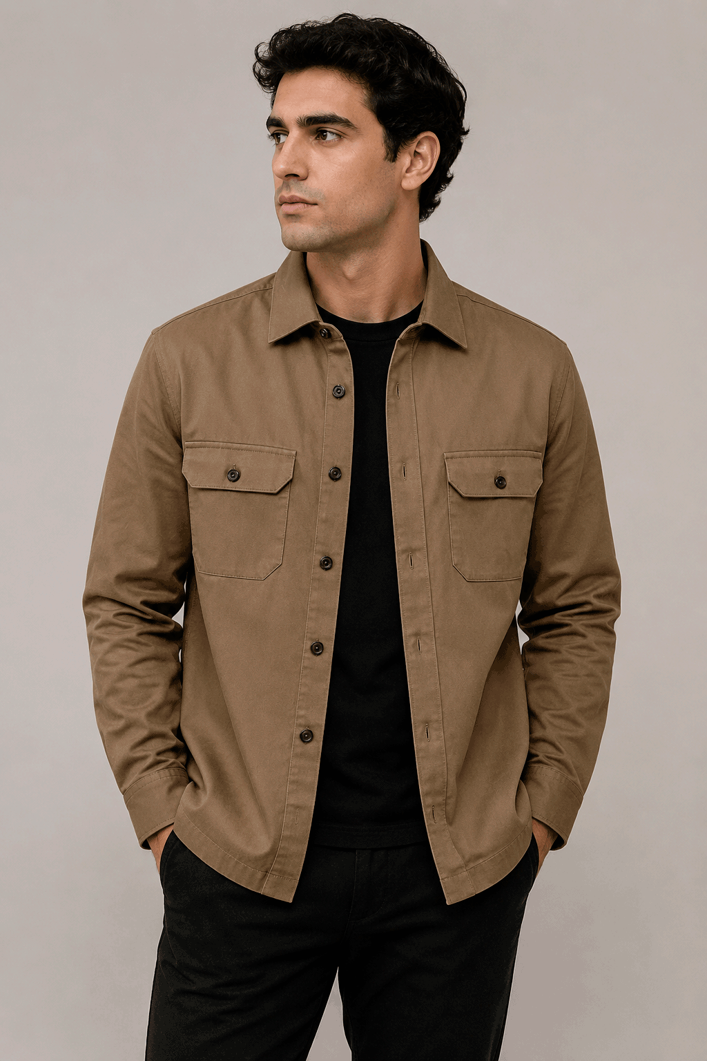 Sobrecamisas Para Hombre De Doble Bolsillo Con Tapa B65412 Café