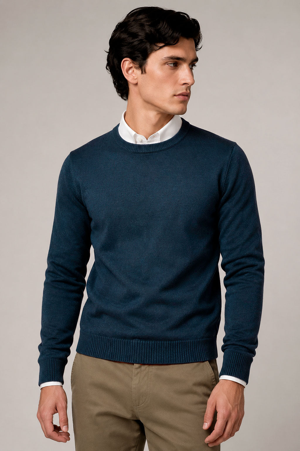 Suéteres Para Hombre Básico de Punto Fino E65301 Marino