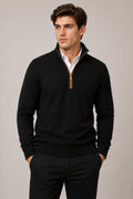 Suéteres Para Hombre Cuello Alto y Cremallera De Punto Fino E65302 Negro