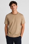 Playeras Para Hombre Básica De Cuello Redondo Con Rib Y Detalle Contrastante A65403 Kaki