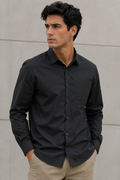 Camisas Para Hombre Manga Larga De Algodón Suave B65404 Negro
