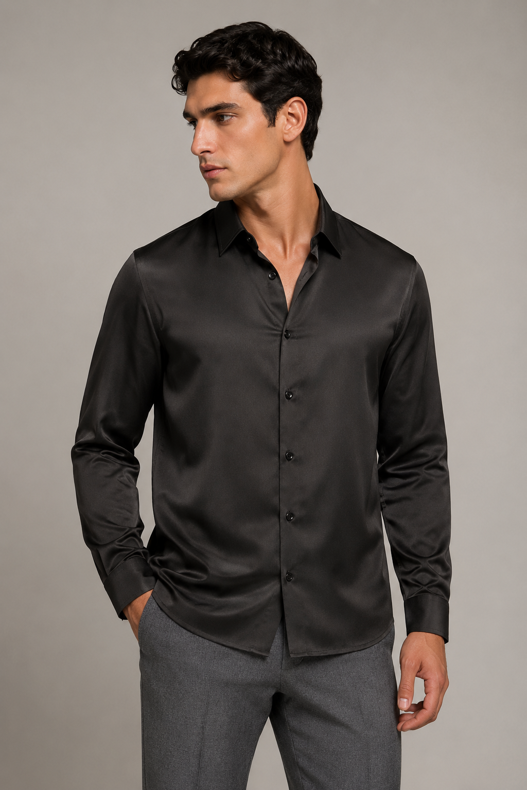 Camisas Para Hombre Manga Larga Super Suave Stretch B65411 Negro