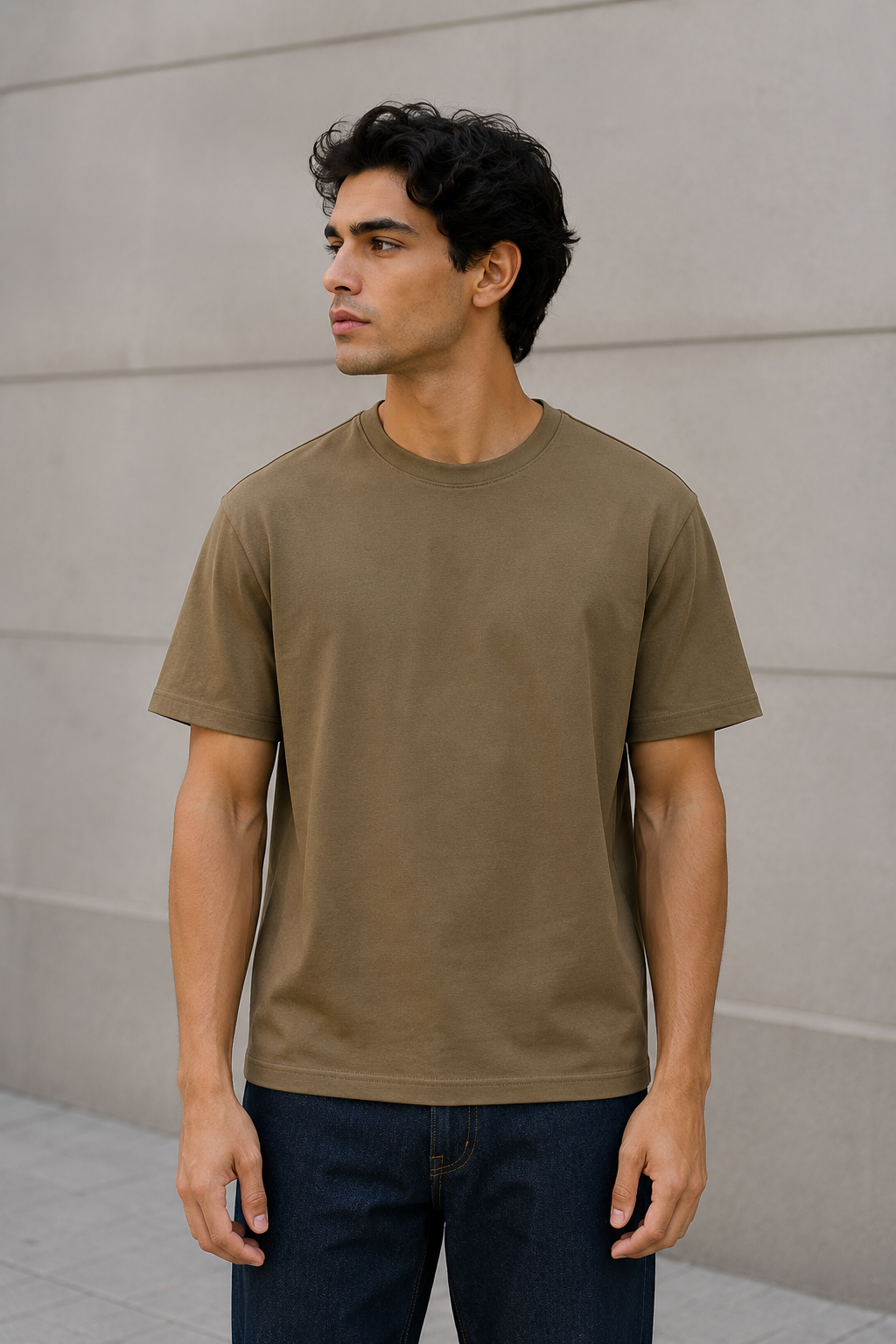 Playeras Para Hombre Básica De Cuello Redondo De Algodón A65401 Olivo