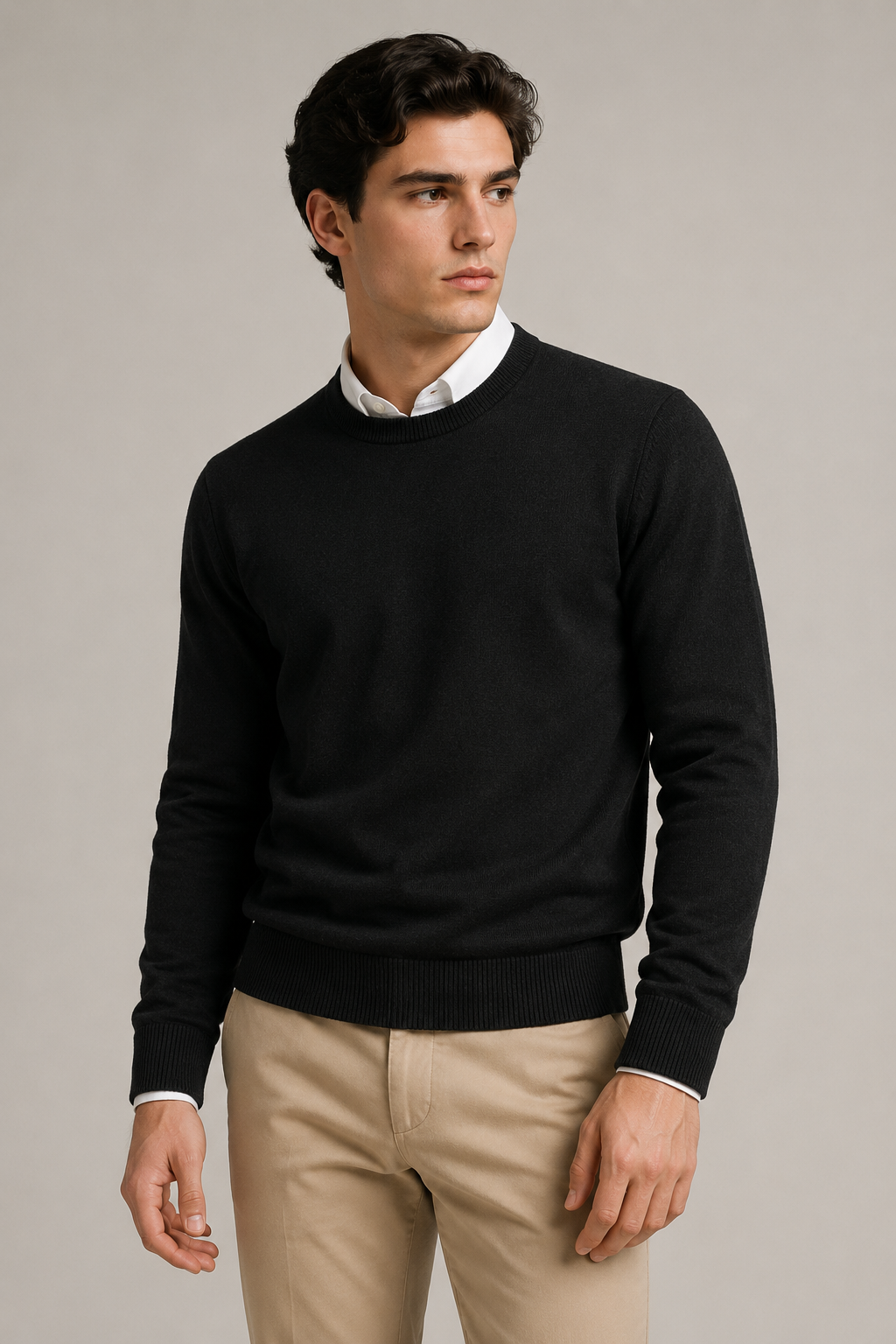 Suéteres Para Hombre Básico de Punto Fino E65301 Negro