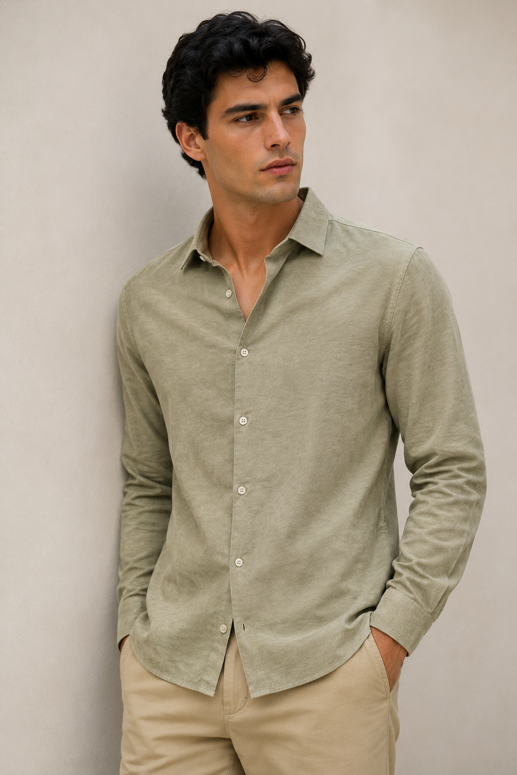 Camisas Para Hombre De Manga Larga Regular Fit B65409 Olivo