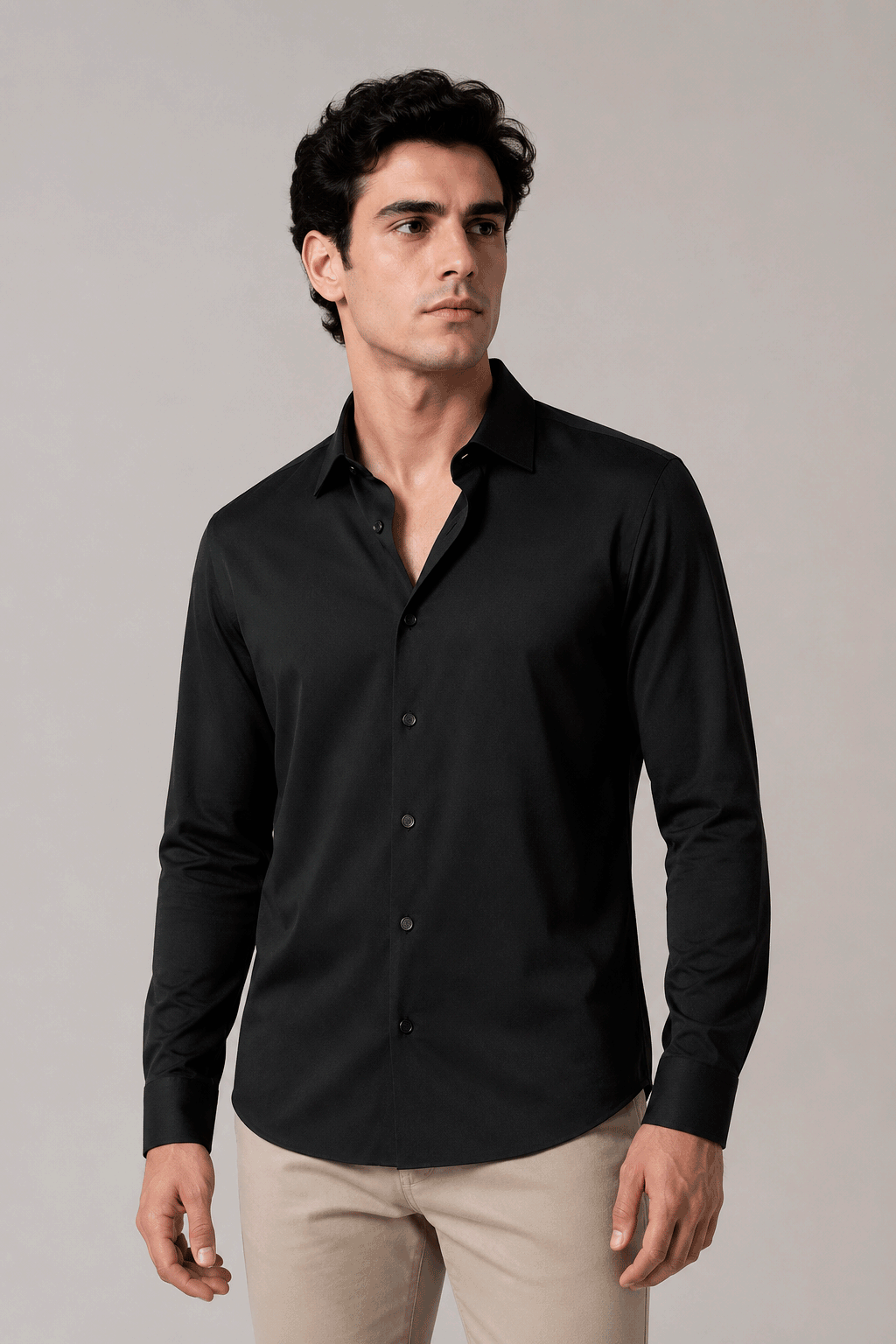 Camisas Para Hombre Jacquard Super Stretch Sin Costuras B65406 Negro