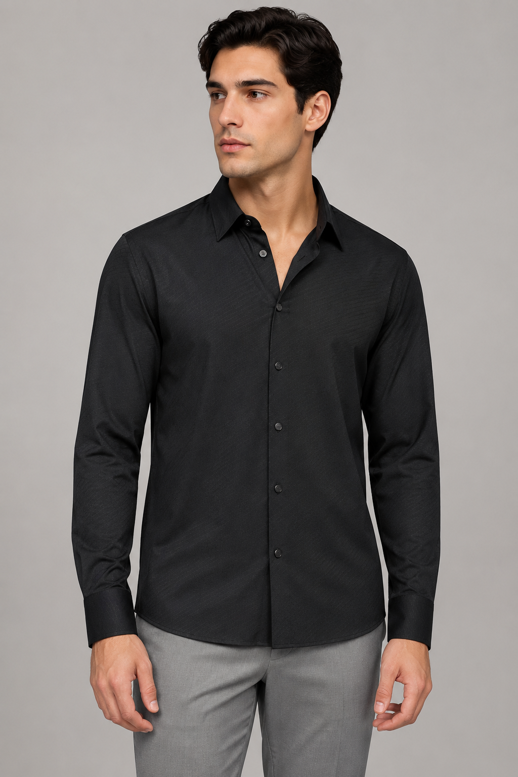Camisas Para Hombre Jacquard Microperforada Super Stretch Sin Costuras B65407 Negro