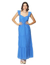Vestidos Para Mujer Bobois Moda Casuales Largo Escotado De Tirantes Con Olanes Perforado Con Bordado S41111 Azul