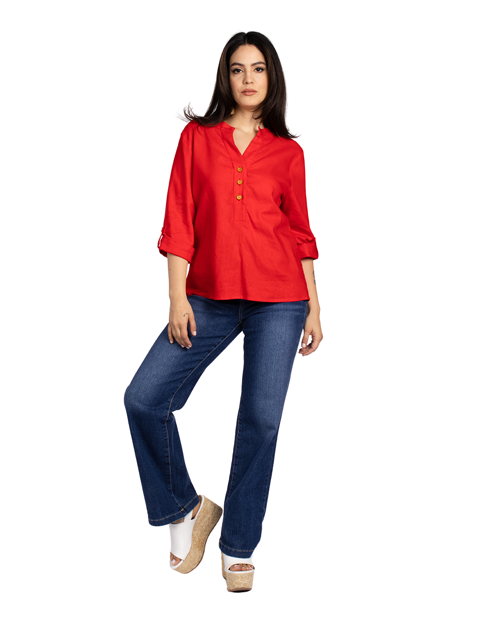 Blusas Para Mujer Tipo Lino Con Aletilla N51143 Rojo