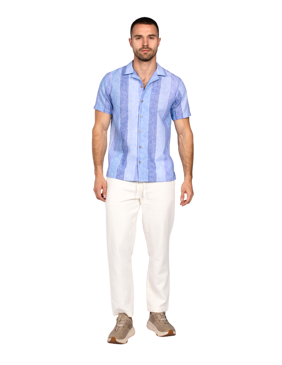 Camisas Para Hombre Tipo Lino Rayas B51375 Azul