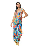 Jumpsuits Para Mujer De Tirantes Con Olanes Escotado Con Estampado Tropcal W41137 Unico