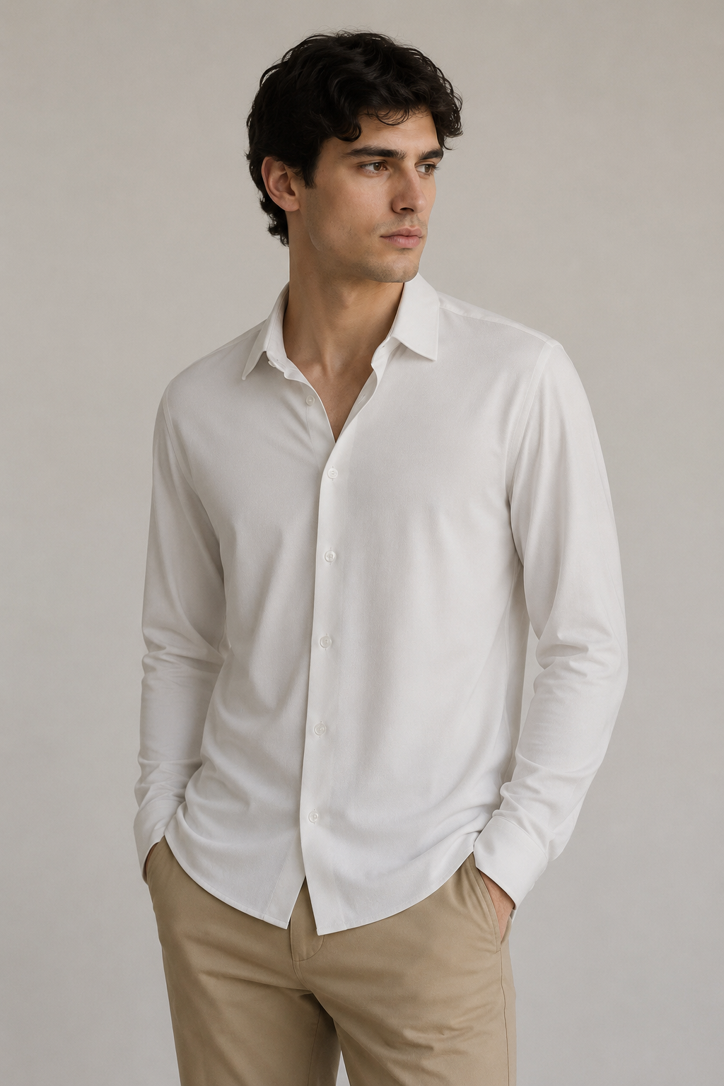 Camisas Para Hombre Piqué De Punto Super Stretch Non Iron B55405 Blanco