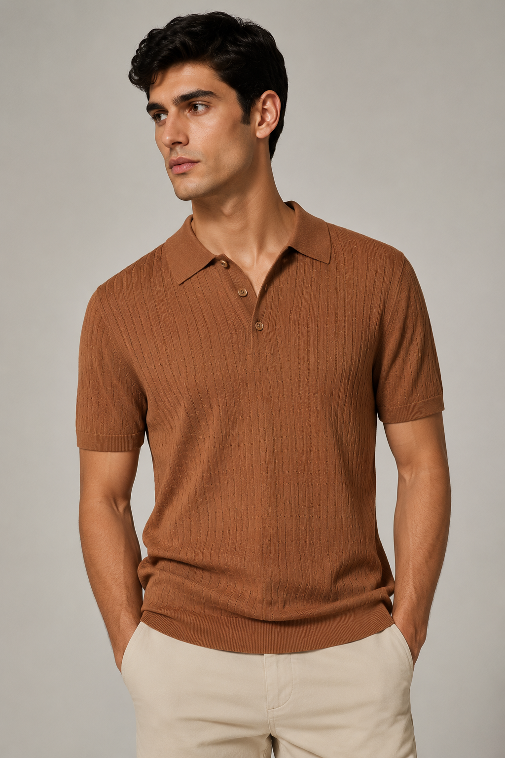 Playeras Polo Para Hombre Tejida Punto Acanalada A61454 Cocoa