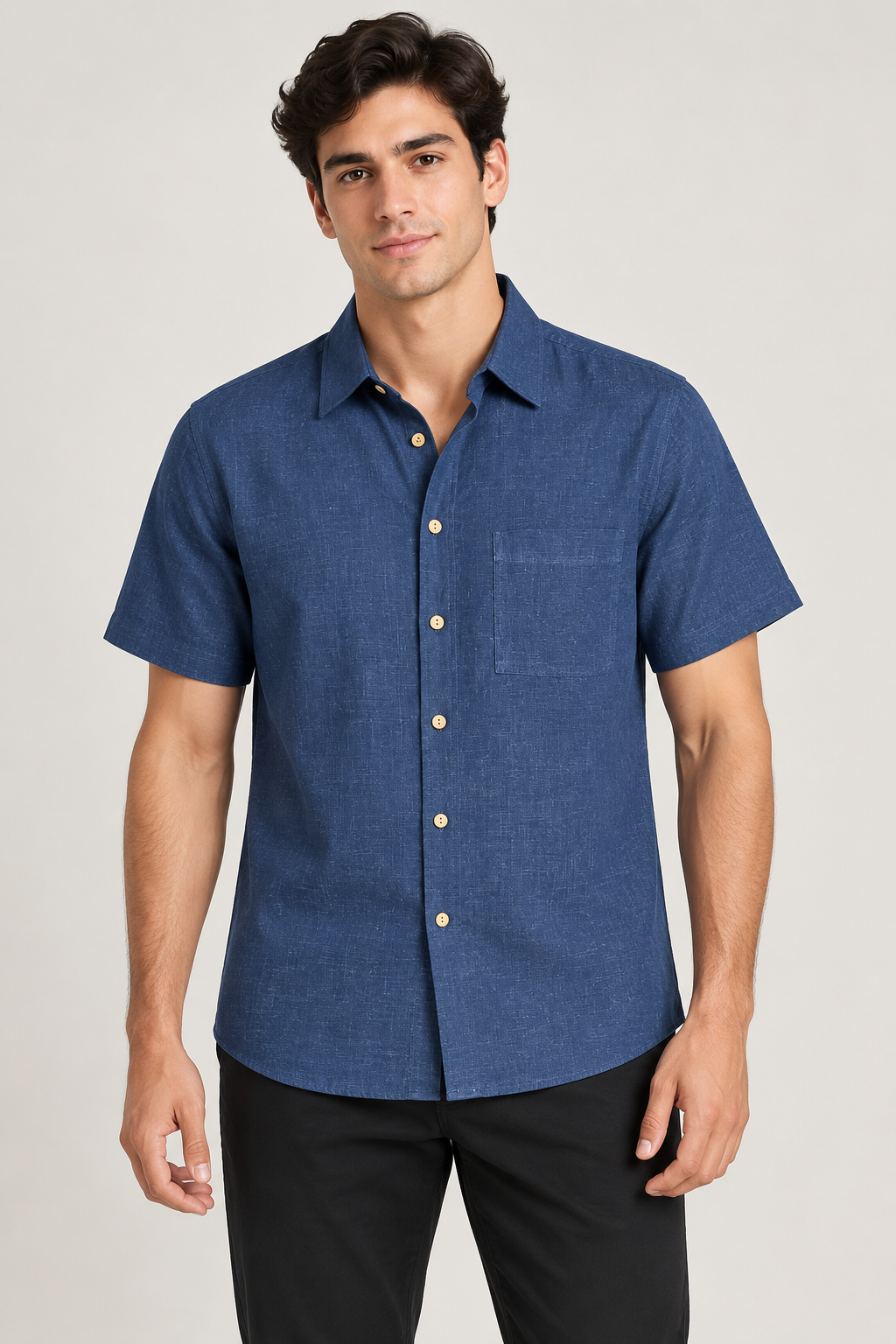 Camisas Para Hombre Manga Corta Albatros Tipo Lino Semi Recta B61561 Indigo