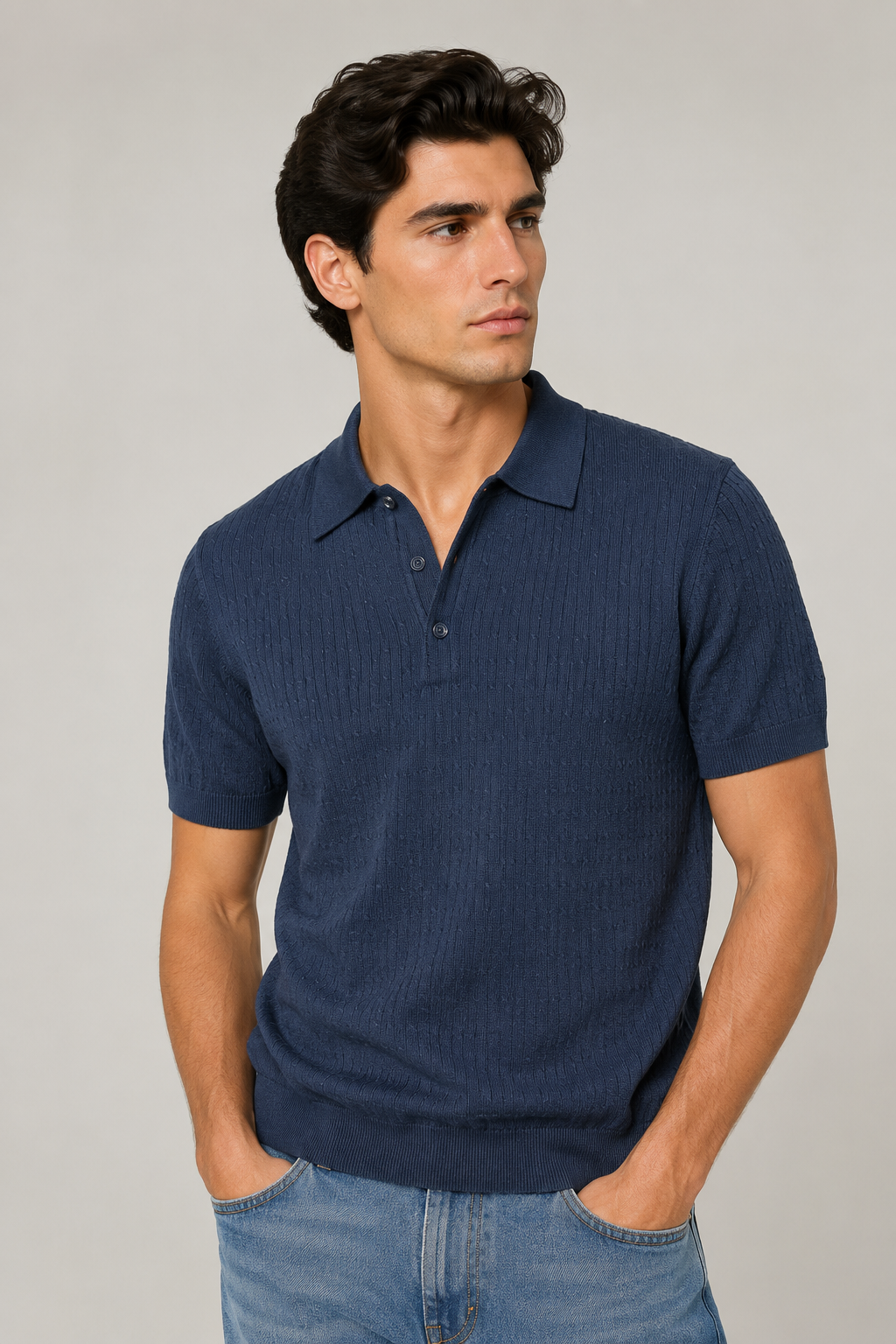 Playeras Polo Para Hombre Tejida Punto Acanalada A61454 Marino