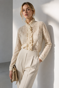 Blusas Para Mujer Camisera De Encaje Con Olanes N63105 Crema