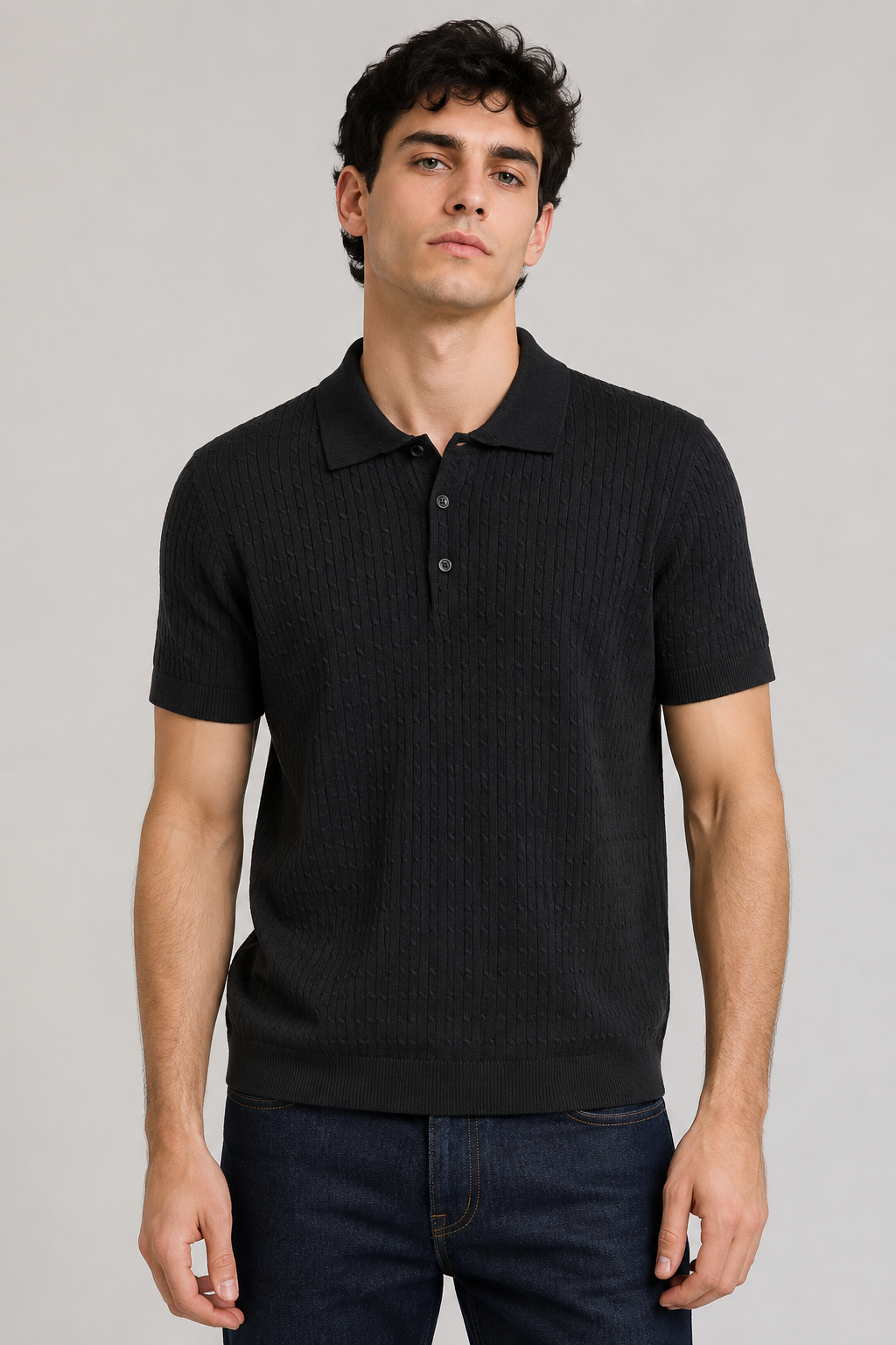 Playeras Polo Para Hombre Tejida Punto Acanalada A61454 Negro
