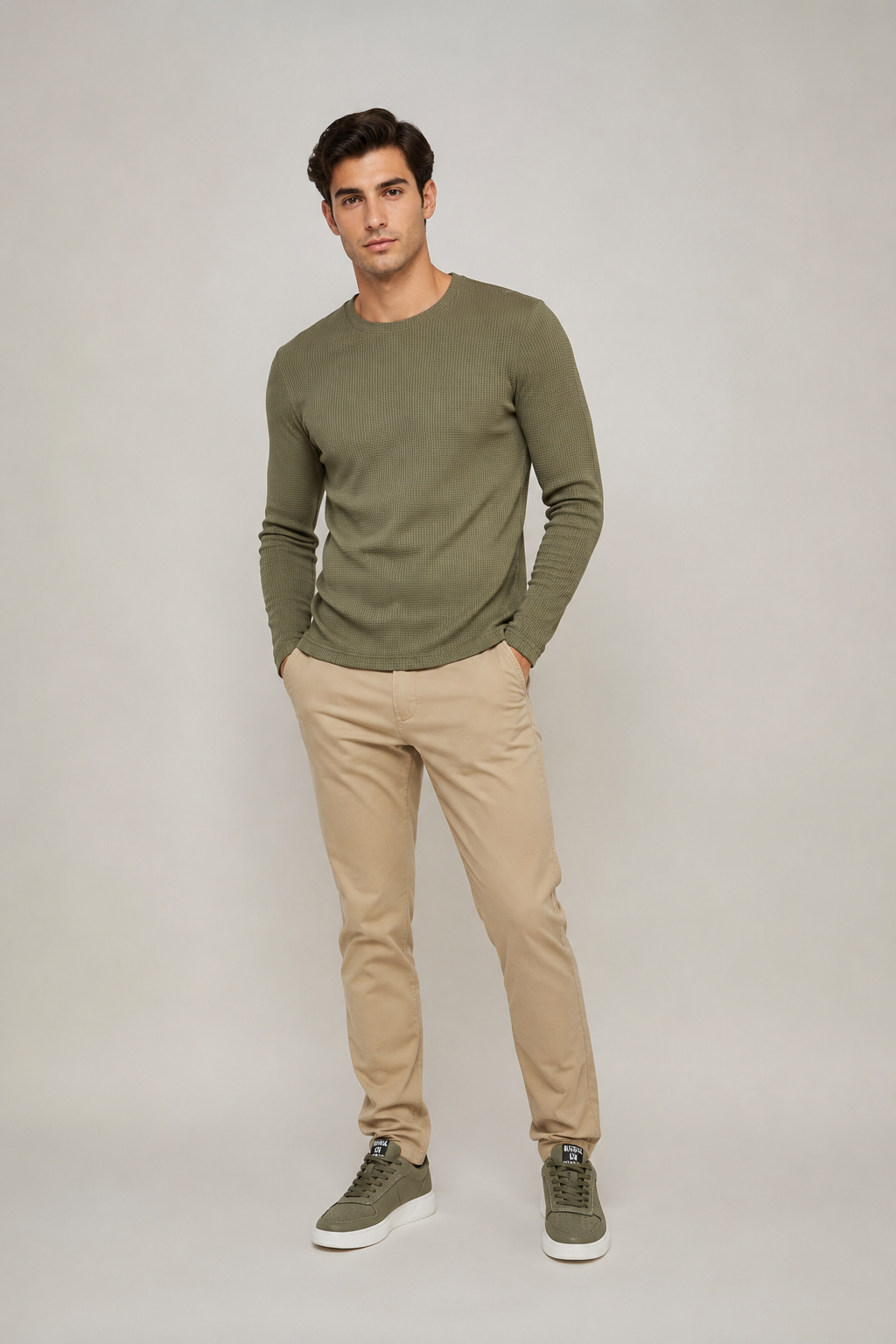 Playeras Para Hombre Textura Waffle A55316 Militar