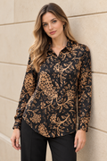 Blusas Para Mujer Satinada Camisera Estampado Paisley N43140 Negro