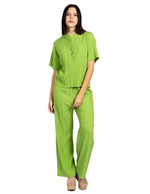 Pantalones Para Mujer Basico Corrugado De Tiro Alto W41142 Verde