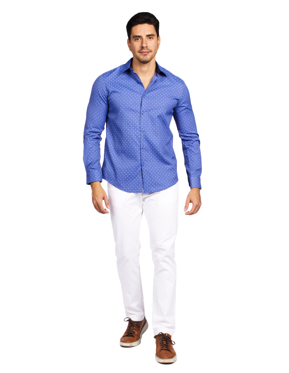 Camisas Para Hombre Slim Fit Microestampado B51314 Azul