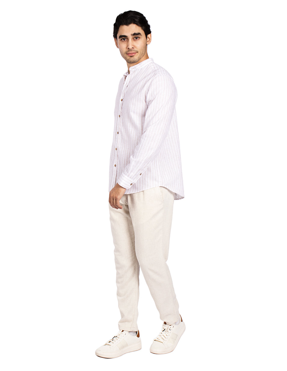 Camisas Para Hombre Tipo Lino Rayas B51324 Beige