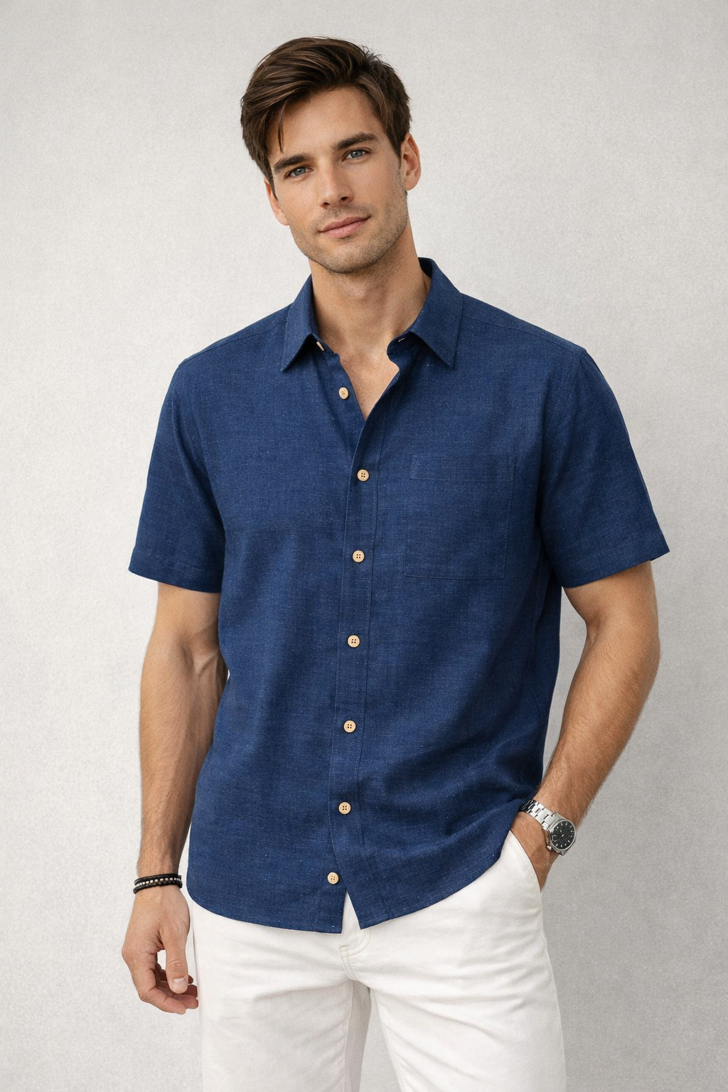 Camisas Para Hombre Manga Corta Albatros Tipo Lino Semi Recta B61561 Indigo