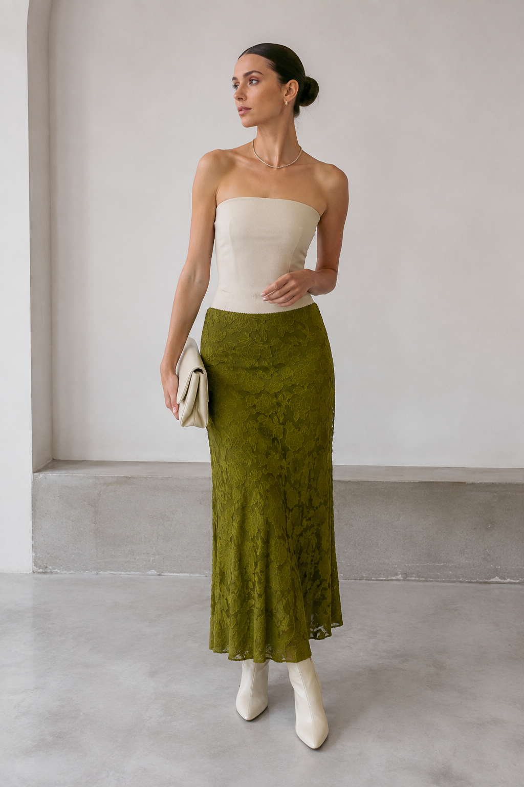 Faldas Para Mujer Midi Larga Mesh Floreada con Forro X63104 Verde