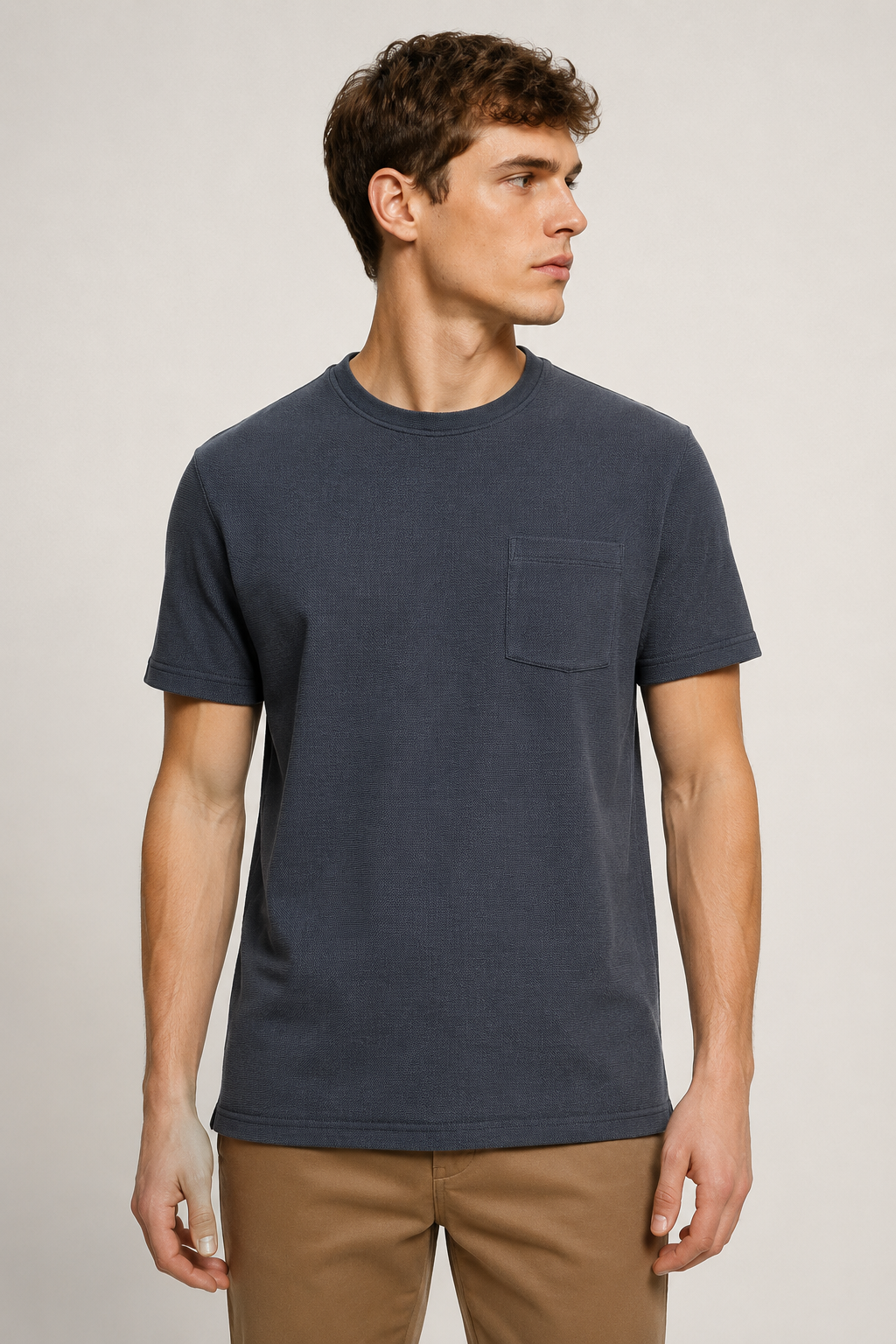 Playeras Para Hombre De Tejido Texturizado Con Bolsillo Frontal A65402 Marino