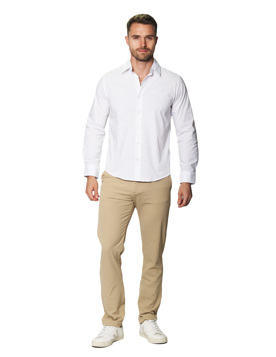 Camisas Para Hombre Manga Larga Slim Fit Blanco BPOPST