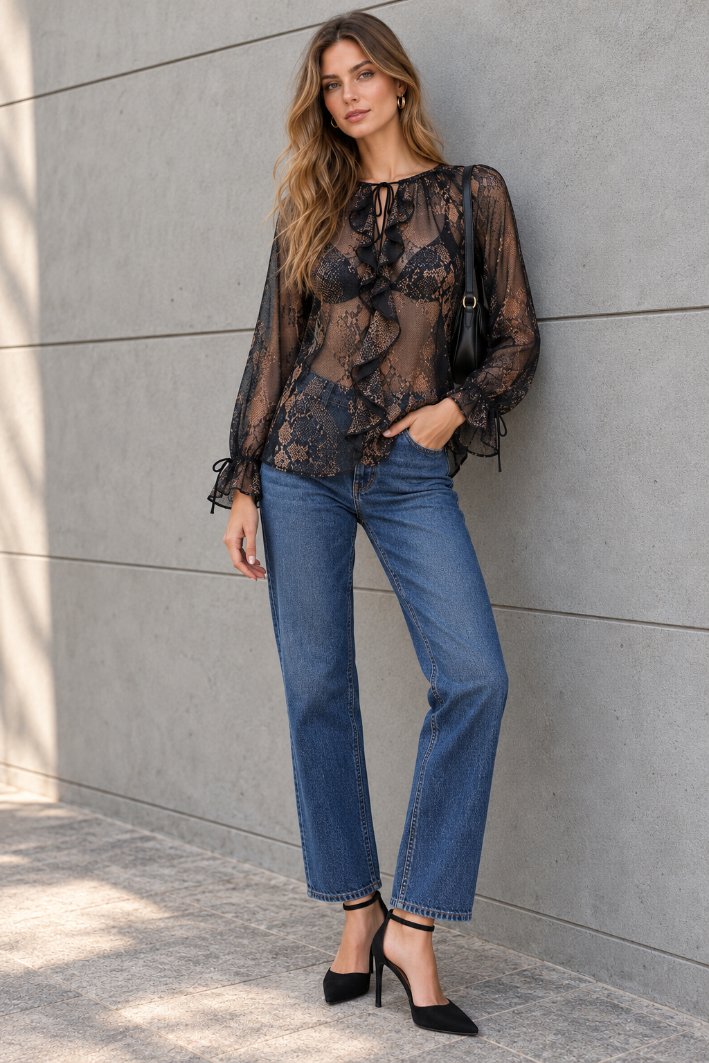 Blusas Para Mujer Bohemia Con Olanes Animal Print N53119 Negro