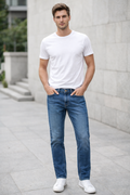 Jeans Para Hombre Mezclilla Slim Deslavado  J61107 Azul