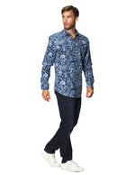 Camisas Para Hombre Manga Larga Estampado Paisley B45511 Azul