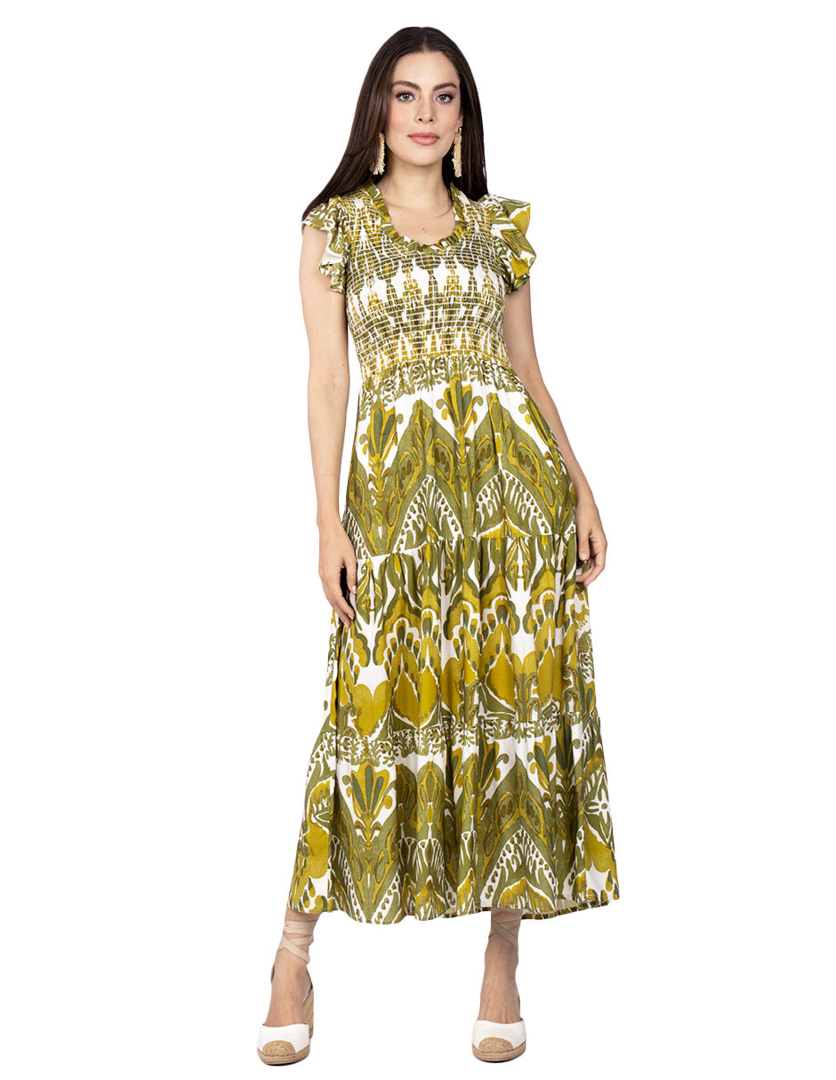 Vestidos Para Mujer Smock Con Olanes S51122 Verde