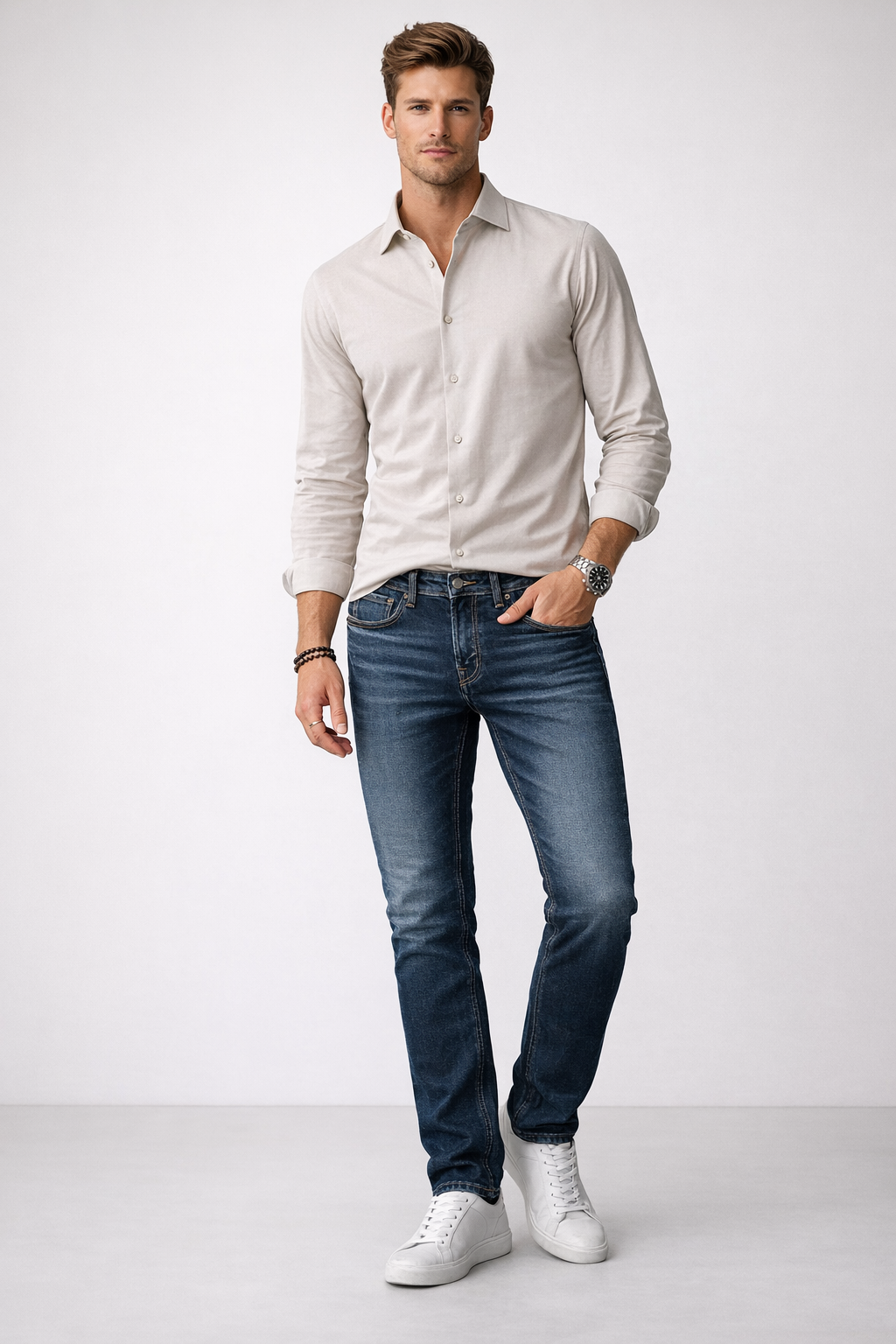 Jeans Para Hombre Mezclilla Slim Deslavado Oscuro J61108 Azul