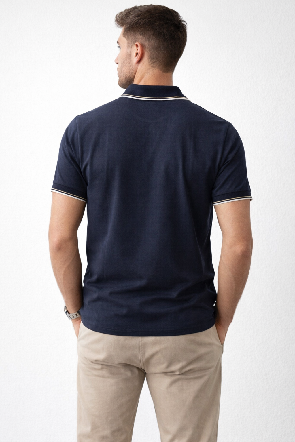 Playera Polo para Hombre Casual con Cierre Stretch Antiarrugas A61415 Marino